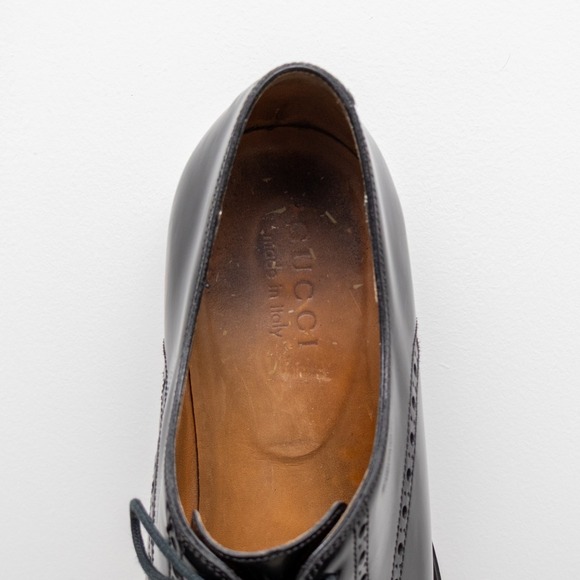 Authentic Gucci Men's Black Leather Brogue Oxford Dress Shoes – UK 8 / US 9 - Picture 7 of 15